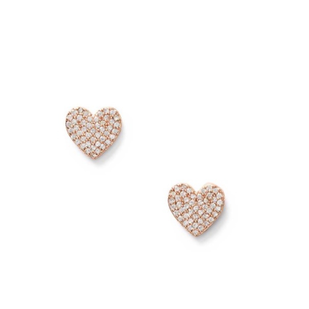 NWT Kate Spade Yours Truly Pave Heart Studs, Clear/Rose Gold